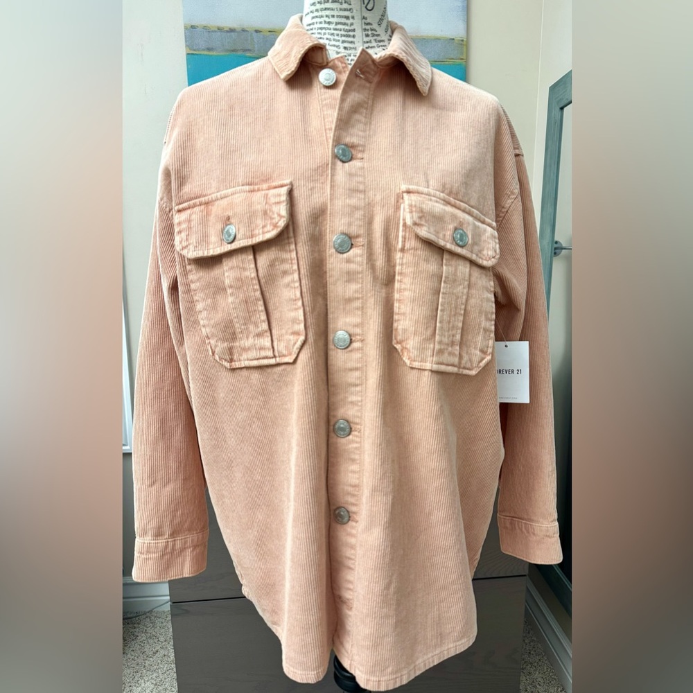Women’s Forever 21 Mini Corduroy Shacket Light Peach Pink Chest Pockets Small